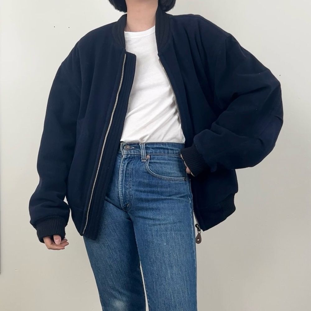 Boss Hugo Boss Navy Blue Oversized Boyfriend Bomber Jacket